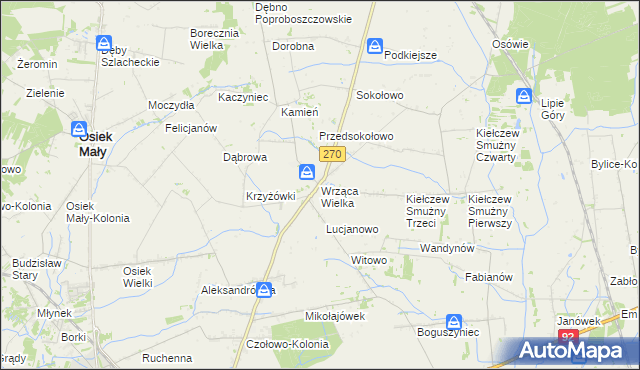 mapa Wrząca Wielka gmina Koło, Wrząca Wielka gmina Koło na mapie Targeo