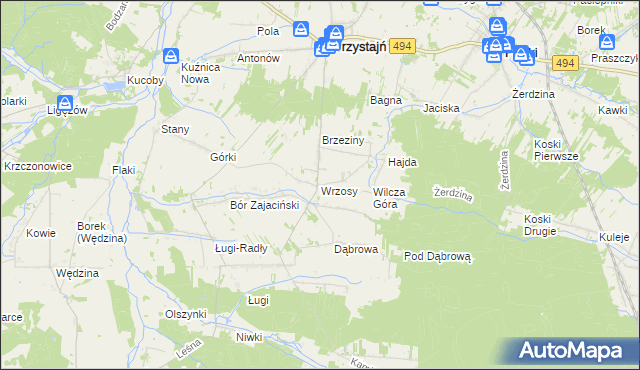 mapa Wrzosy gmina Przystajń, Wrzosy gmina Przystajń na mapie Targeo