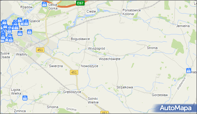 mapa Wszechświęte gmina Oleśnica, Wszechświęte gmina Oleśnica na mapie Targeo