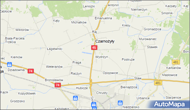 mapa Wydrzyn gmina Czarnożyły, Wydrzyn gmina Czarnożyły na mapie Targeo