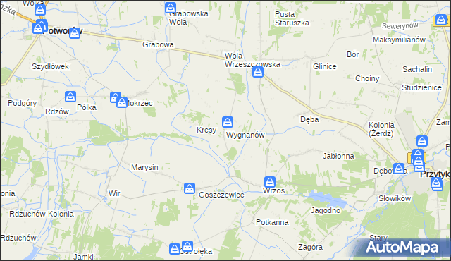 mapa Wygnanów gmina Przytyk, Wygnanów gmina Przytyk na mapie Targeo