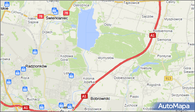 mapa Wymysłów gmina Bobrowniki, Wymysłów gmina Bobrowniki na mapie Targeo