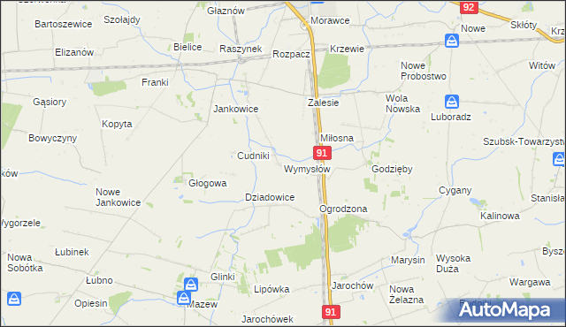 mapa Wymysłów gmina Krośniewice, Wymysłów gmina Krośniewice na mapie Targeo