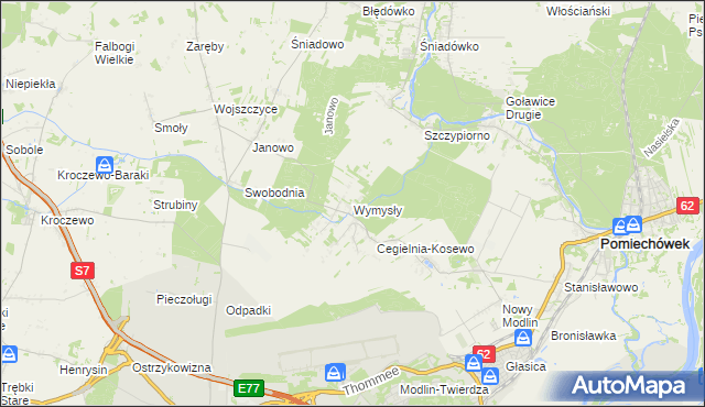 mapa Wymysły gmina Pomiechówek, Wymysły gmina Pomiechówek na mapie Targeo