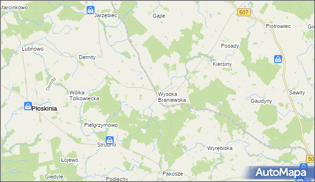 mapa Wysoka Braniewska, Wysoka Braniewska na mapie Targeo