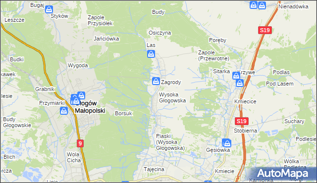 mapa Wysoka Głogowska, Wysoka Głogowska na mapie Targeo