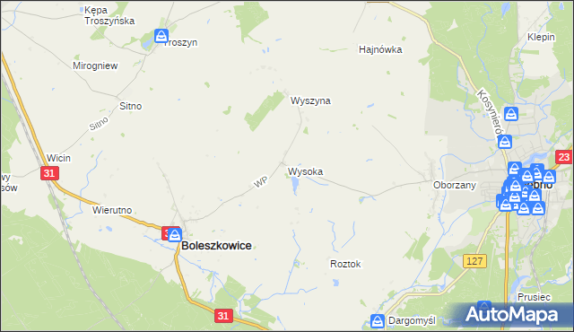 mapa Wysoka gmina Boleszkowice, Wysoka gmina Boleszkowice na mapie Targeo