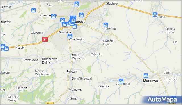 mapa Wysoka gmina Łańcut, Wysoka gmina Łańcut na mapie Targeo