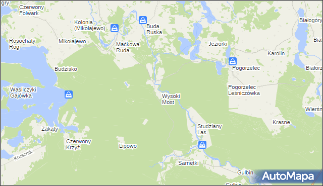 mapa Wysoki Most gmina Giby, Wysoki Most gmina Giby na mapie Targeo