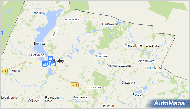 mapa Wysokie gmina Wiżajny, Wysokie gmina Wiżajny na mapie Targeo