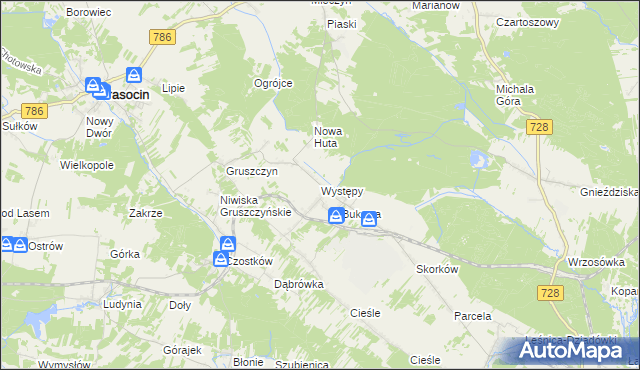 mapa Występy, Występy na mapie Targeo