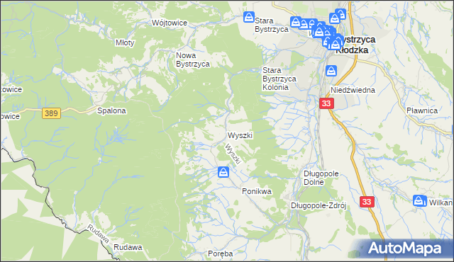 mapa Wyszki gmina Bystrzyca Kłodzka, Wyszki gmina Bystrzyca Kłodzka na mapie Targeo