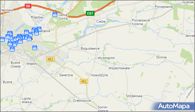 mapa Wyszogród gmina Oleśnica, Wyszogród gmina Oleśnica na mapie Targeo