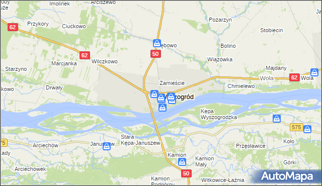 mapa Wyszogród powiat płocki, Wyszogród powiat płocki na mapie Targeo