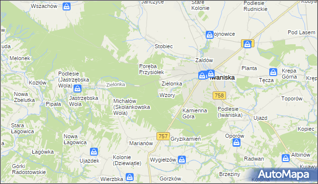 mapa Wzory gmina Iwaniska, Wzory gmina Iwaniska na mapie Targeo