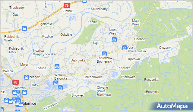 mapa Zabierzów Bocheński, Zabierzów Bocheński na mapie Targeo