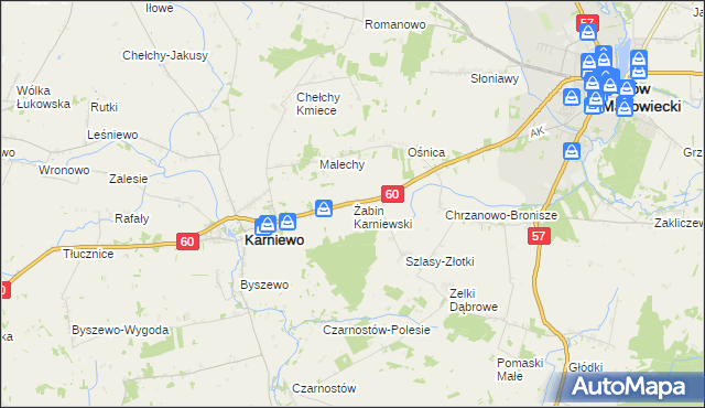 mapa Żabin Karniewski, Żabin Karniewski na mapie Targeo