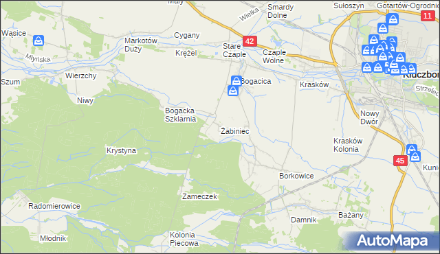 mapa Żabiniec gmina Kluczbork, Żabiniec gmina Kluczbork na mapie Targeo