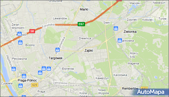 mapa Ząbki powiat wołomiński, Ząbki powiat wołomiński na mapie Targeo