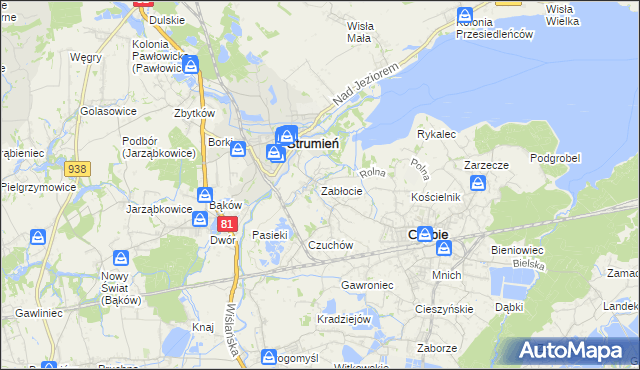 mapa Zabłocie gmina Strumień, Zabłocie gmina Strumień na mapie Targeo