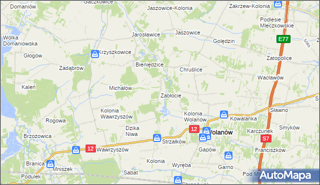 mapa Zabłocie gmina Wolanów, Zabłocie gmina Wolanów na mapie Targeo