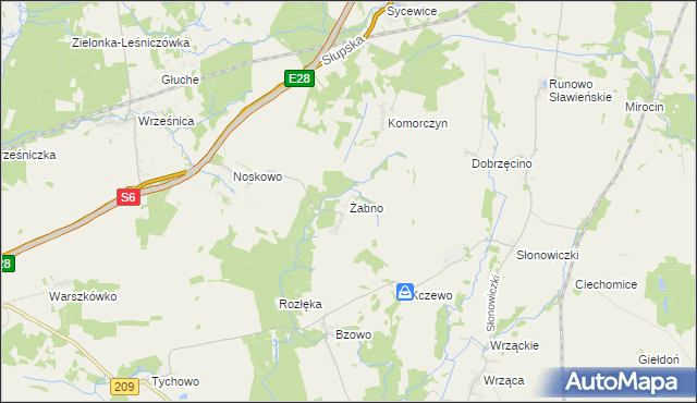 mapa Żabno gmina Sławno, Żabno gmina Sławno na mapie Targeo