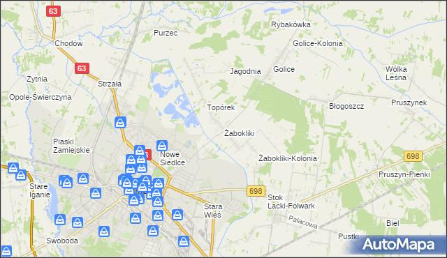 mapa Żabokliki gmina Siedlce, Żabokliki gmina Siedlce na mapie Targeo