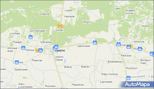 mapa Zaborówek gmina Leszno, Zaborówek gmina Leszno na mapie Targeo