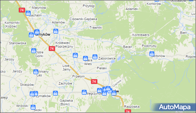 mapa Zaborowice gmina Mniów, Zaborowice gmina Mniów na mapie Targeo