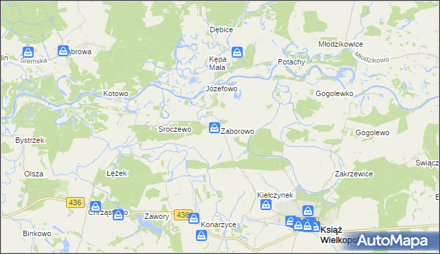 mapa Zaborowo gmina Książ Wielkopolski, Zaborowo gmina Książ Wielkopolski na mapie Targeo