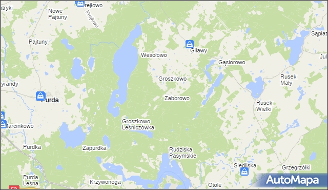 mapa Zaborowo gmina Purda, Zaborowo gmina Purda na mapie Targeo