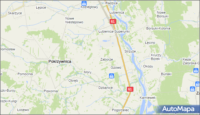 mapa Zaborze gmina Pokrzywnica, Zaborze gmina Pokrzywnica na mapie Targeo