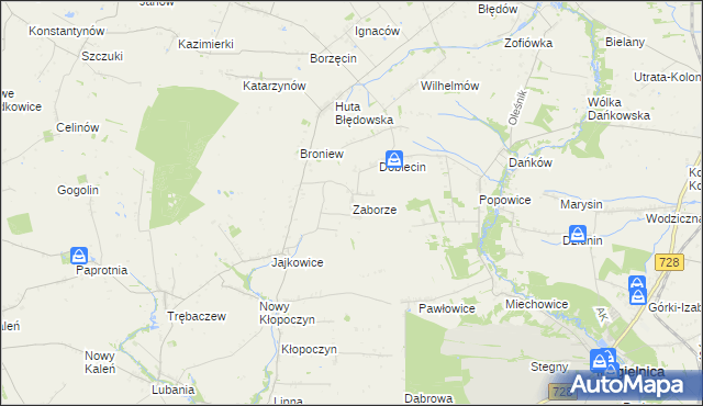 mapa Zaborze gmina Sadkowice, Zaborze gmina Sadkowice na mapie Targeo