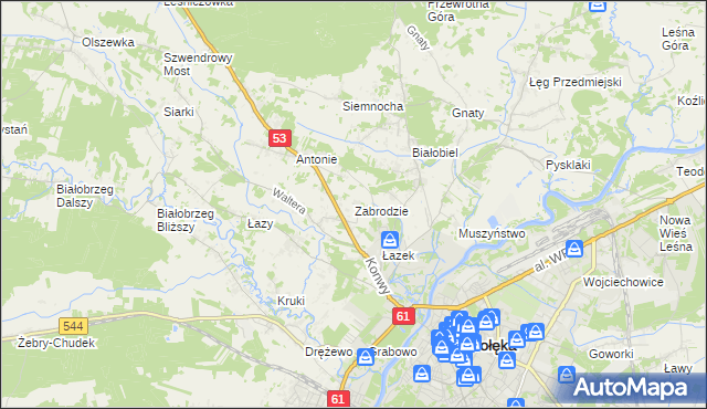 mapa Zabrodzie gmina Olszewo-Borki, Zabrodzie gmina Olszewo-Borki na mapie Targeo