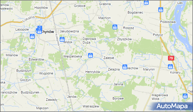 mapa Zadębie gmina Chynów, Zadębie gmina Chynów na mapie Targeo