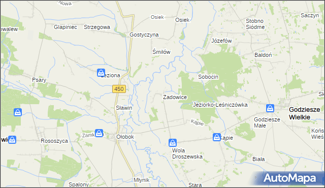 mapa Zadowice, Zadowice na mapie Targeo