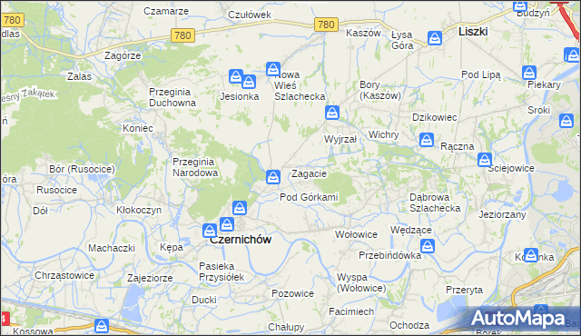 mapa Zagacie gmina Czernichów, Zagacie gmina Czernichów na mapie Targeo