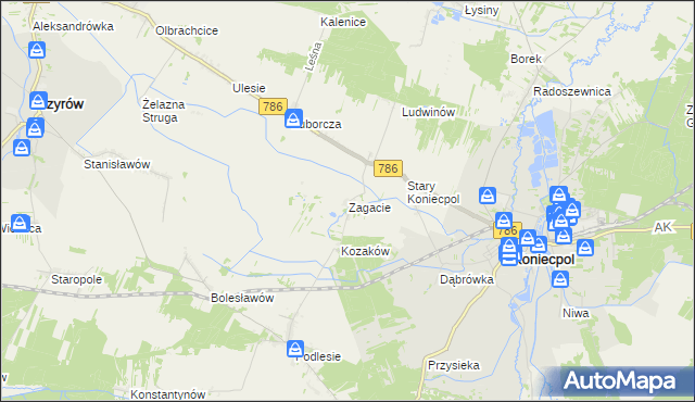 mapa Zagacie gmina Koniecpol, Zagacie gmina Koniecpol na mapie Targeo