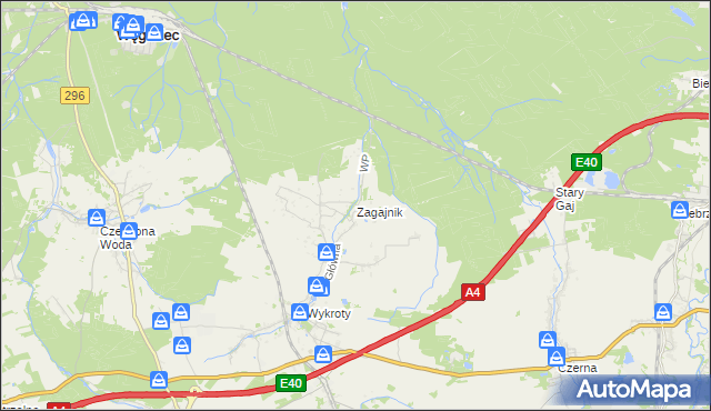 mapa Zagajnik gmina Nowogrodziec, Zagajnik gmina Nowogrodziec na mapie Targeo
