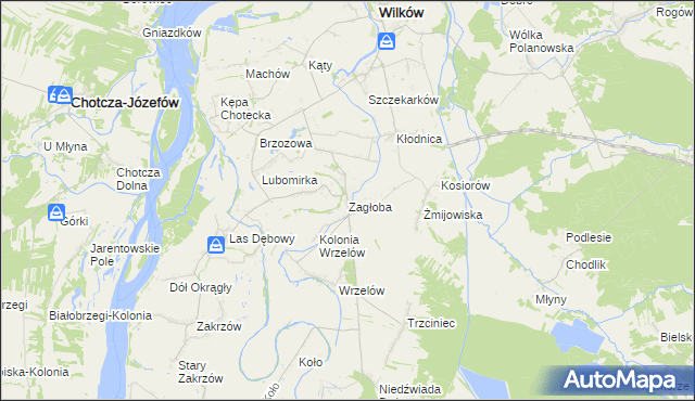 mapa Zagłoba gmina Wilków, Zagłoba gmina Wilków na mapie Targeo