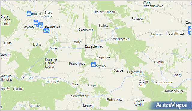 mapa Zagórcze gmina Brąszewice, Zagórcze gmina Brąszewice na mapie Targeo