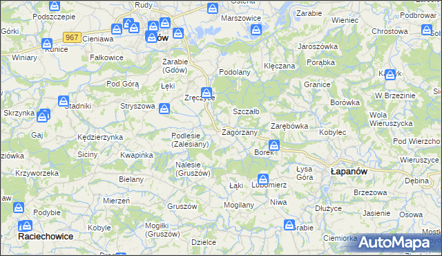 mapa Zagórzany gmina Gdów, Zagórzany gmina Gdów na mapie Targeo