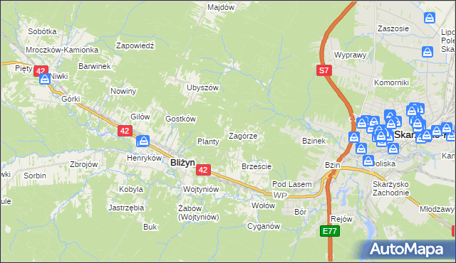 mapa Zagórze gmina Bliżyn, Zagórze gmina Bliżyn na mapie Targeo