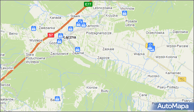 mapa Zagórze gmina Łączna, Zagórze gmina Łączna na mapie Targeo