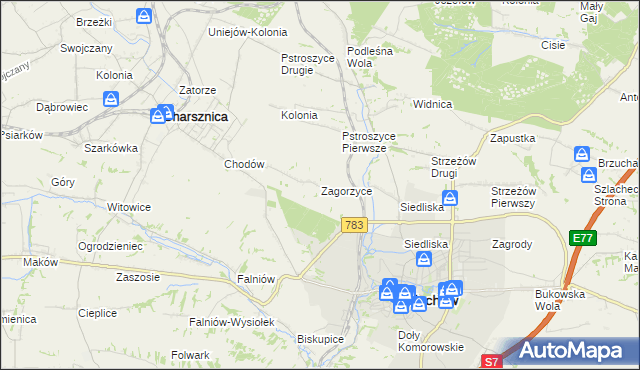 mapa Zagorzyce gmina Miechów, Zagorzyce gmina Miechów na mapie Targeo