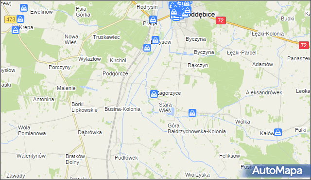 mapa Zagórzyce gmina Poddębice, Zagórzyce gmina Poddębice na mapie Targeo