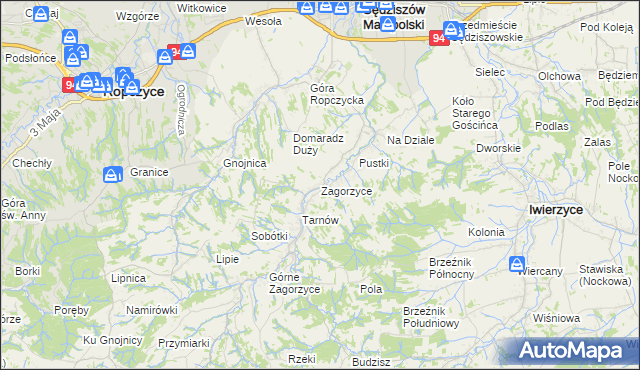 mapa Zagorzyce gmina Sędziszów Małopolski, Zagorzyce gmina Sędziszów Małopolski na mapie Targeo