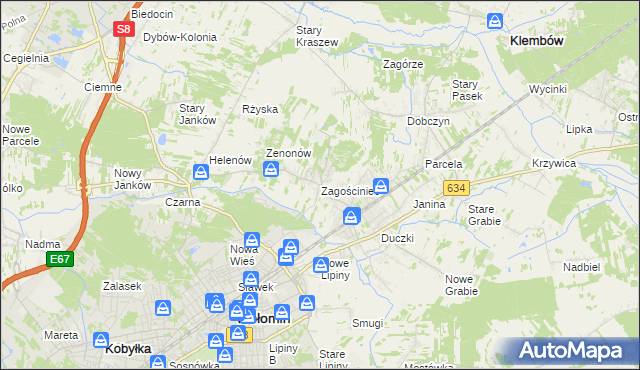 mapa Zagościniec gmina Wołomin, Zagościniec gmina Wołomin na mapie Targeo