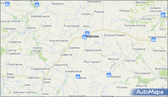 mapa Zajączkowice gmina Waśniów, Zajączkowice gmina Waśniów na mapie Targeo