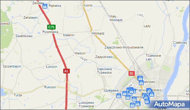 mapa Zajączkowo gmina Tczew, Zajączkowo gmina Tczew na mapie Targeo